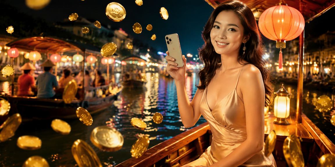 Người dùng tại chợ đêm Huế sử dụng điện thoại thực hiện giao dịch casino di động
